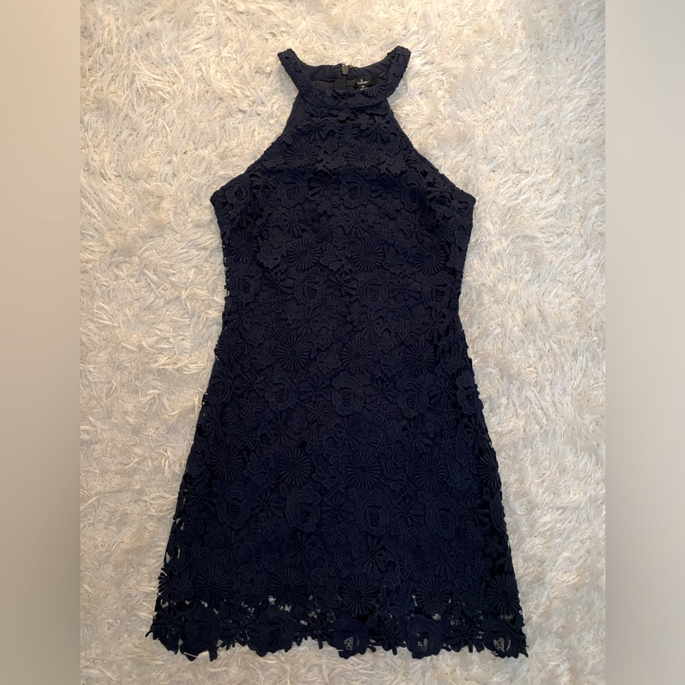 Love Poem Navy Blue Lace Mini Dress